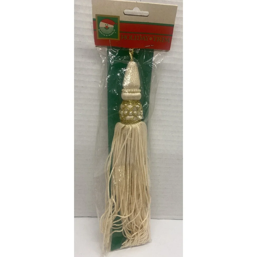 Vintage Kurt Adler Satin Ivory Gold Tassel Christmas Ornament  New in package 9